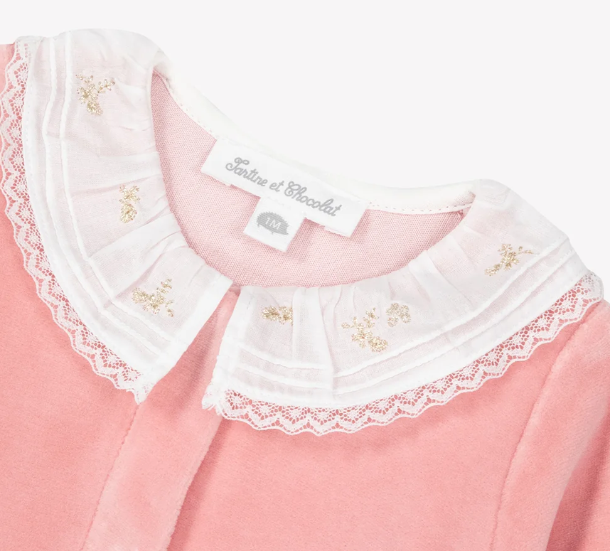Pyjama en velours col volanté pêche babygirl Tartine et Chocolat