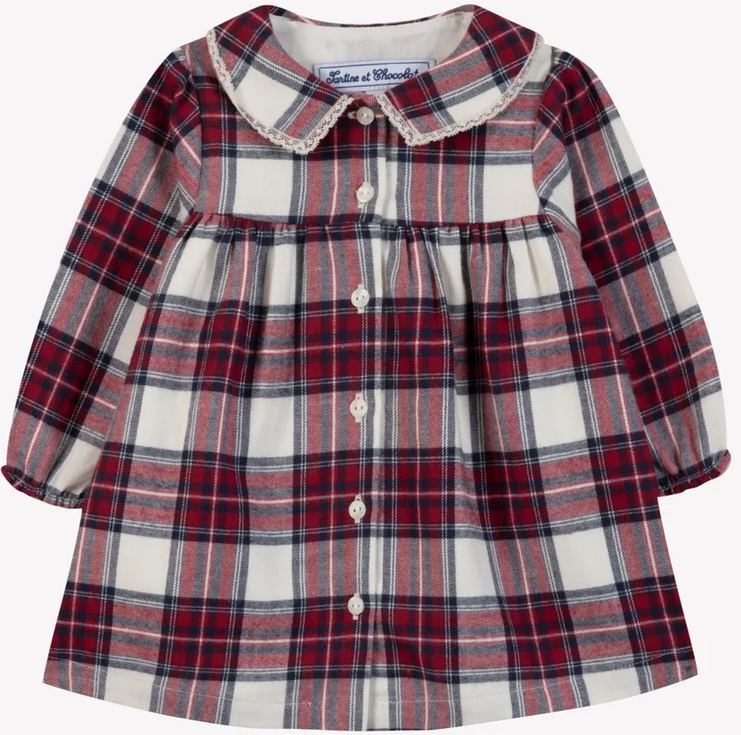 Robe à carreaux en coton écru babygirl Tartine et Chocolat H26