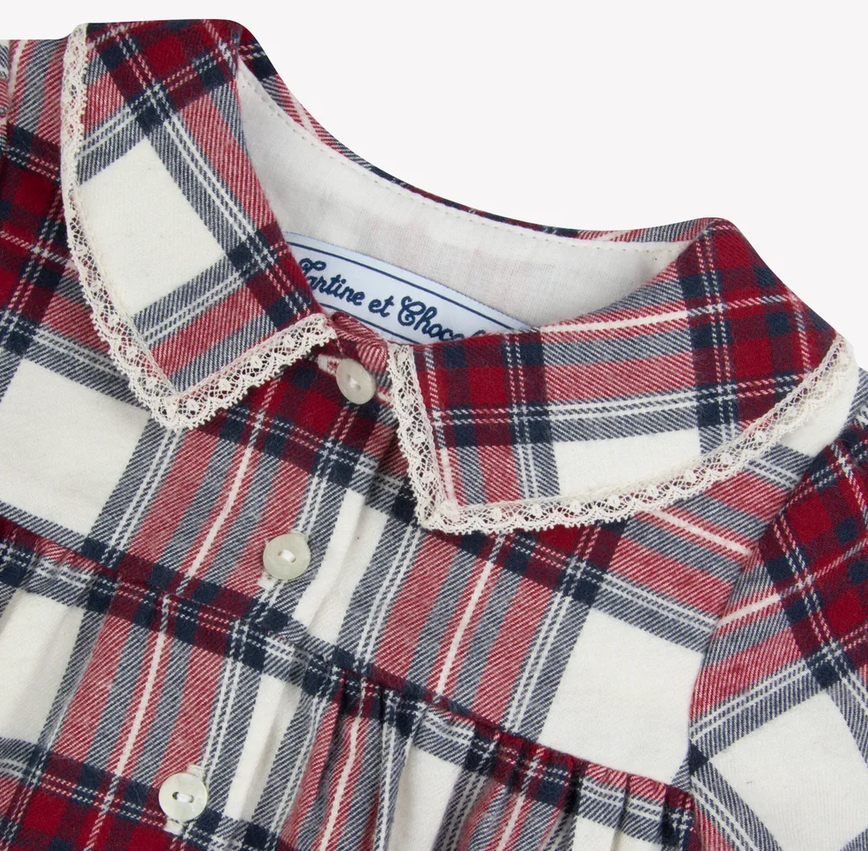 Robe à carreaux en coton écru babygirl Tartine et Chocolat H26
