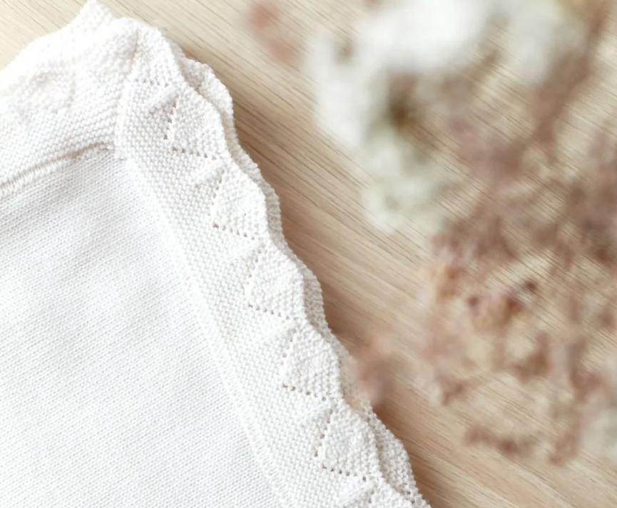Couverture pointelle en laine merinos écru Tartine et Chocolat