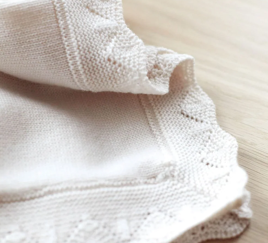 Couverture pointelle en laine merinos écru Tartine et Chocolat