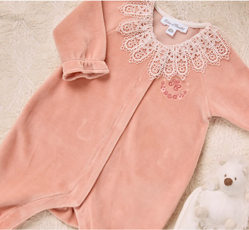 Pyjama pêche velours col dentelle babygirl Tartine et Chocolat H25