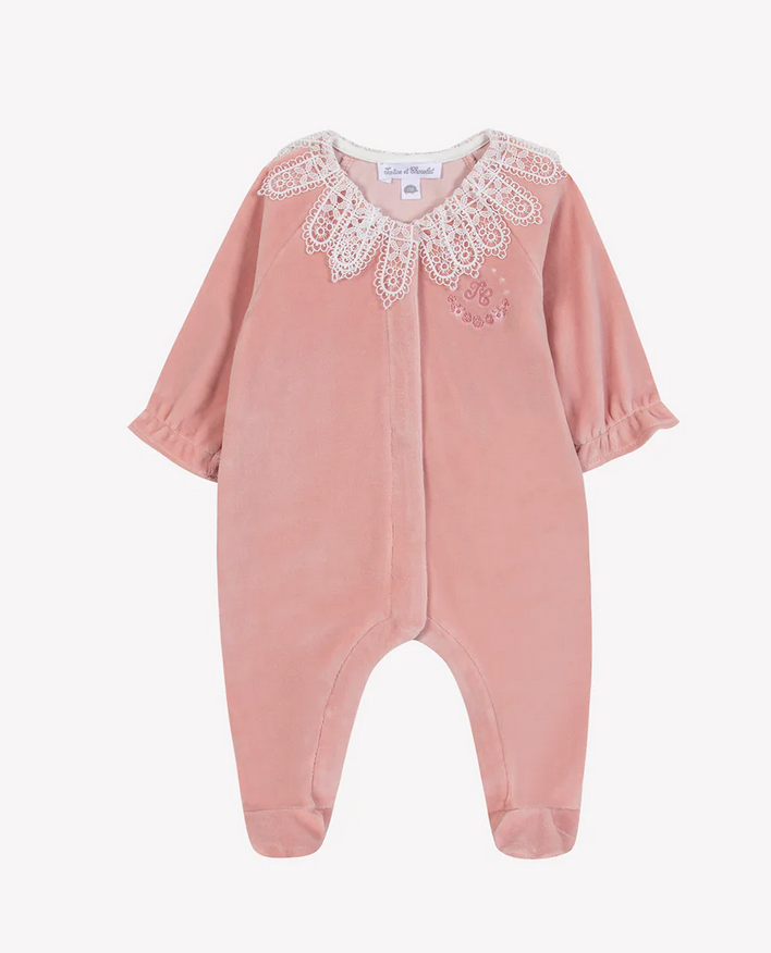 Pyjama pêche velours col dentelle babygirl Tartine et Chocolat H25