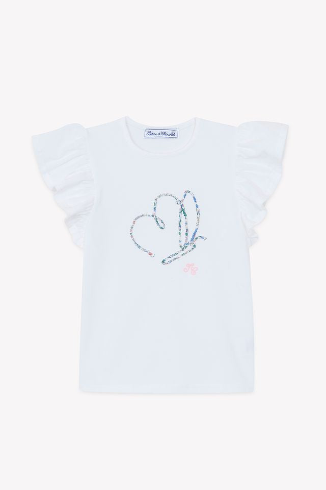 Tee-shirt blanc papillon imprimé tissu liberty babygirl Tartine et Chocolat E26