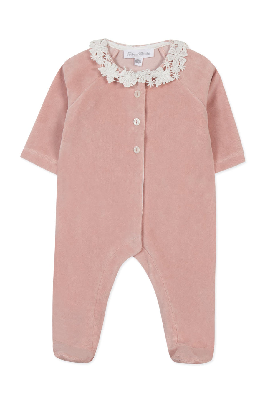 Pyjama en velours rose dentelle babygirl Tartine et Chocolat H24