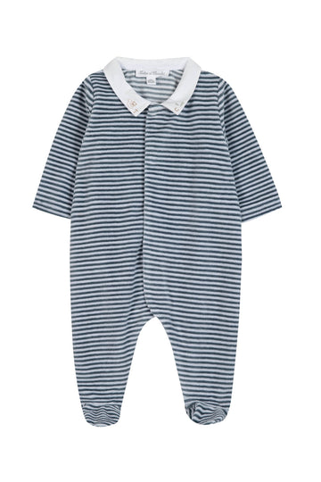 Pyjama en velours bleu orage rayé babyboy Tartine et Chocolat H24