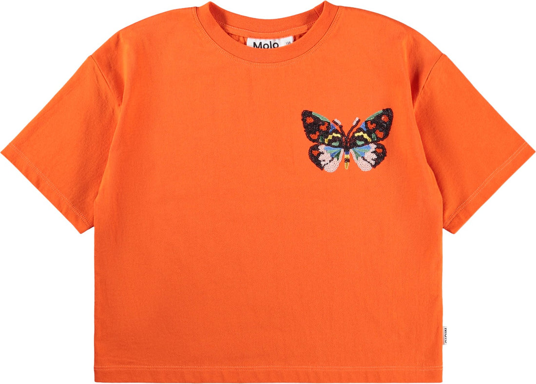 Tee-shirt orange imprimé papillon fille Molo E26