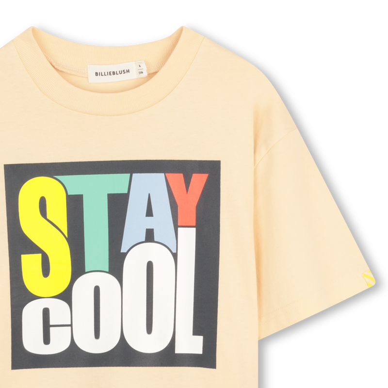 Tee Shirt manches courtes beige à motif garçon Billieblush E26