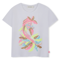 Tee Shirt manches courtes blanc à sequins fille Billieblush E26
