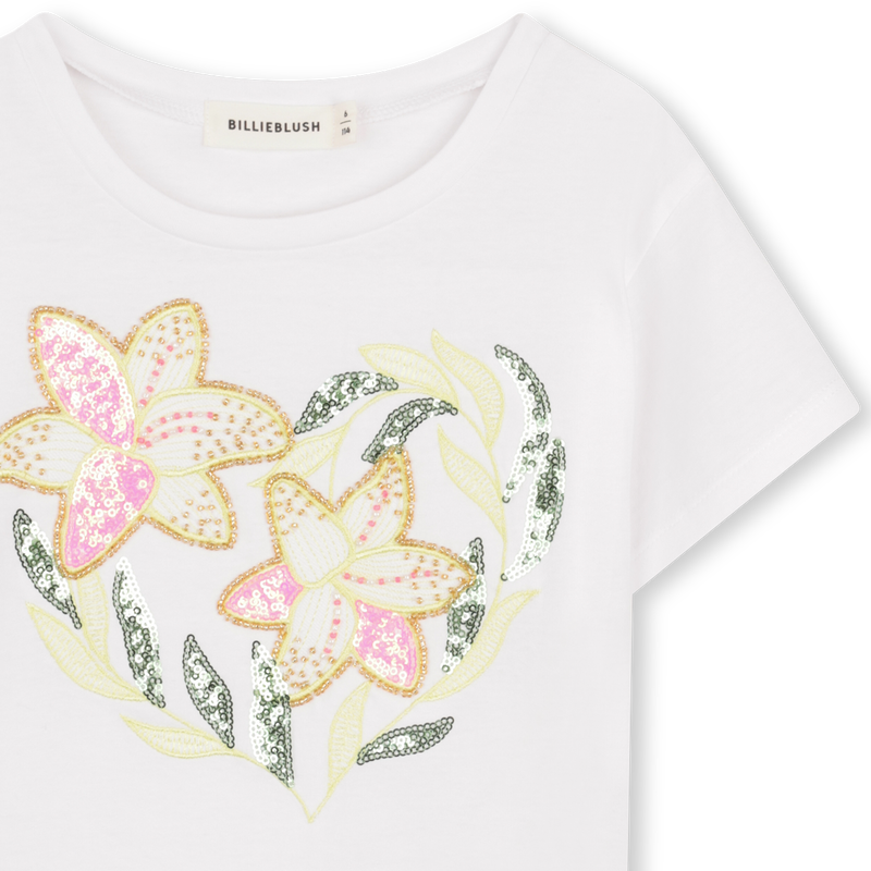 Tee Shirt manches courtes blanc à sequins et perles fille Billieblush E26