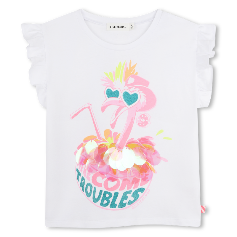 Tee Shirt manches courtes blanc à sequins fille Billieblush E26