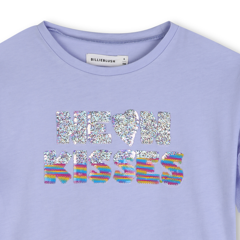 Tee Shirt manches courtes en tulle violet à sequins fille Billieblush E26