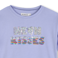 Tee Shirt manches courtes en tulle violet à sequins fille Billieblush E26