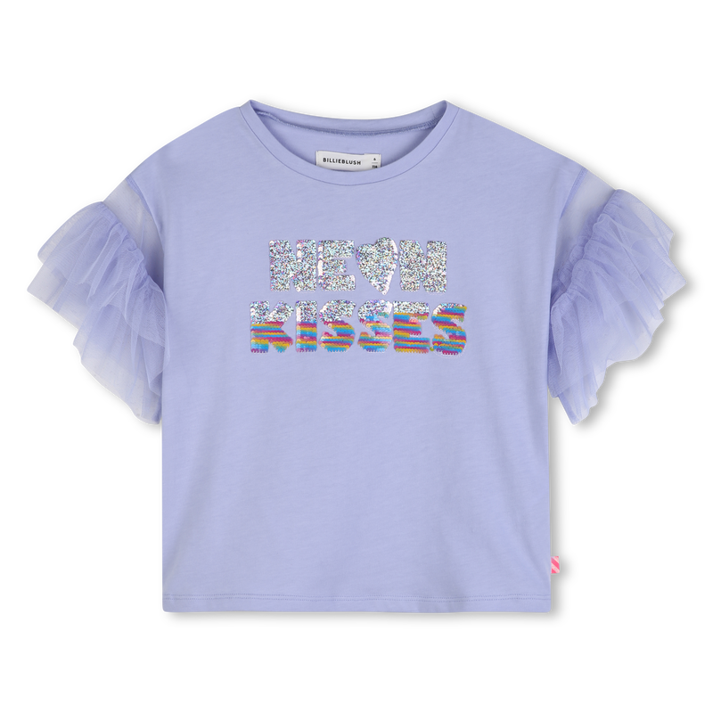Tee Shirt manches courtes en tulle violet à sequins fille Billieblush E26