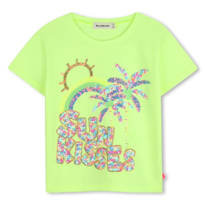 Tee Shirt manches courtes jaune à sequins fille Billieblush E26