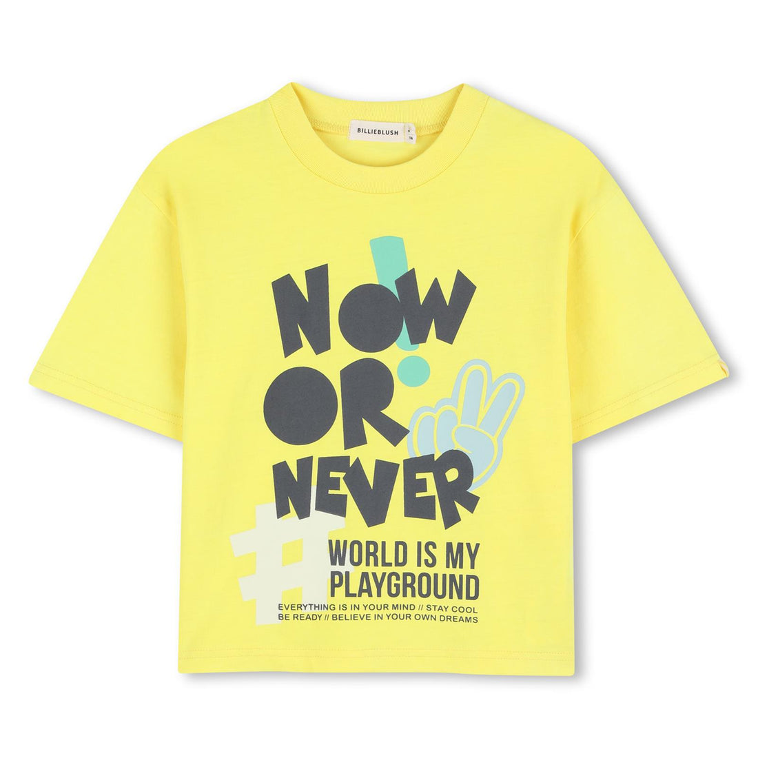 Tee Shirt manches courtes jaune à motif garçon Billieblush E26