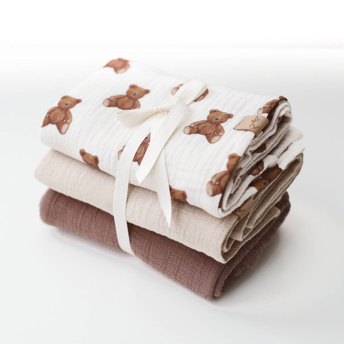 Lot de 3 langes en mousseline unisexe - Ours en peluche