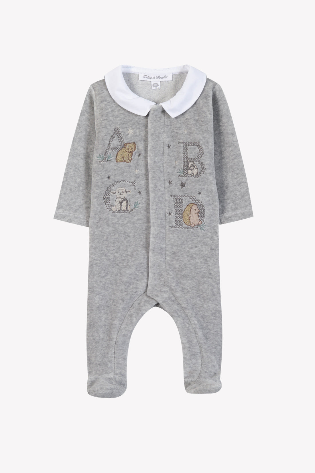 Pyjama velours brodé gris chiné babyboy Tartine et Chocolat