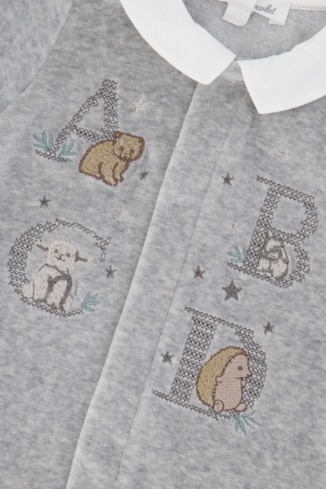 Pyjama velours brodé gris chiné babyboy Tartine et Chocolat