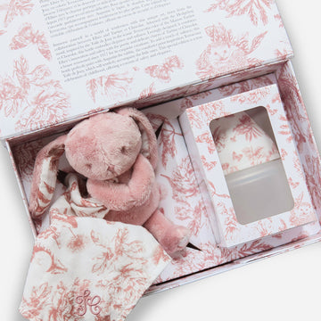 Coffret Doudou et biberon toile de Jouy rose Elhée x Tartine et Chocolat