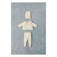 Ensemble cardigan, pantalon et béguin crème babygirl Louise Misha H26