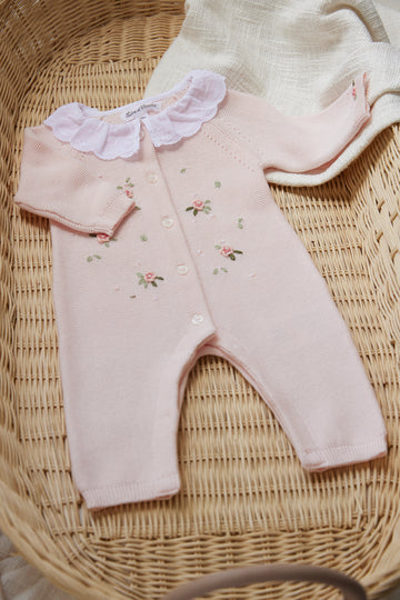 Combinaison longue rose broderies fleuris babygirl Tartine et chocolat