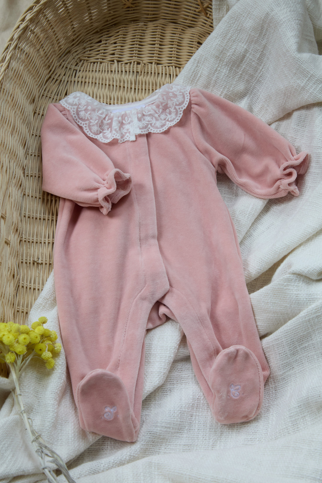 Pyjama pivoine velours col dentelle babygirl Tartine et Chocolat E25