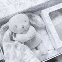 Coffret Doudou et biberon toile de Jouy grise Elhée x Tartine et Chocolat