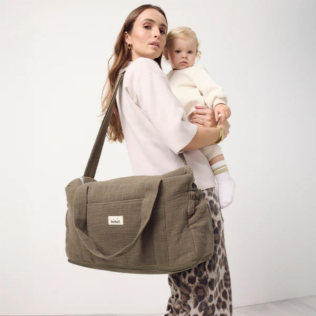 Sac à langer 24/48h - "Effet lin" kaki - Bebel