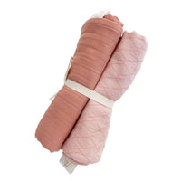 Langes en mousseline de coton bio rose et Terracotta Milinane