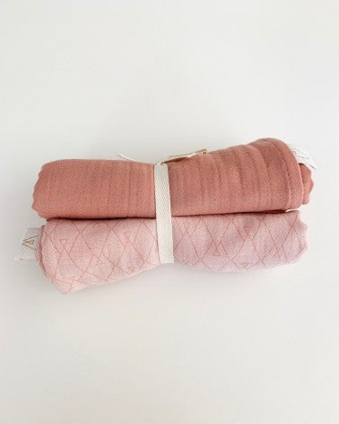 Langes en mousseline de coton bio rose et Terracotta Milinane